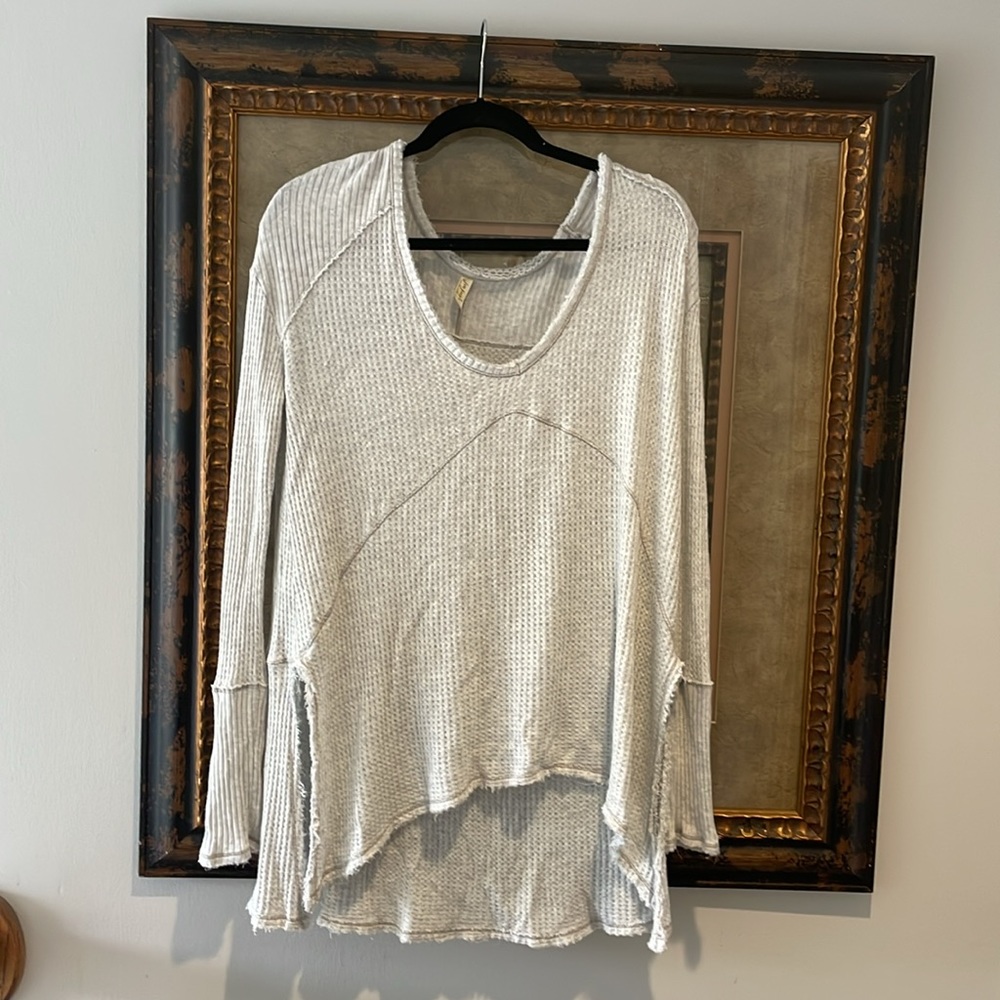 Free People Pale Gray Tunic w/ Unfinished Edges